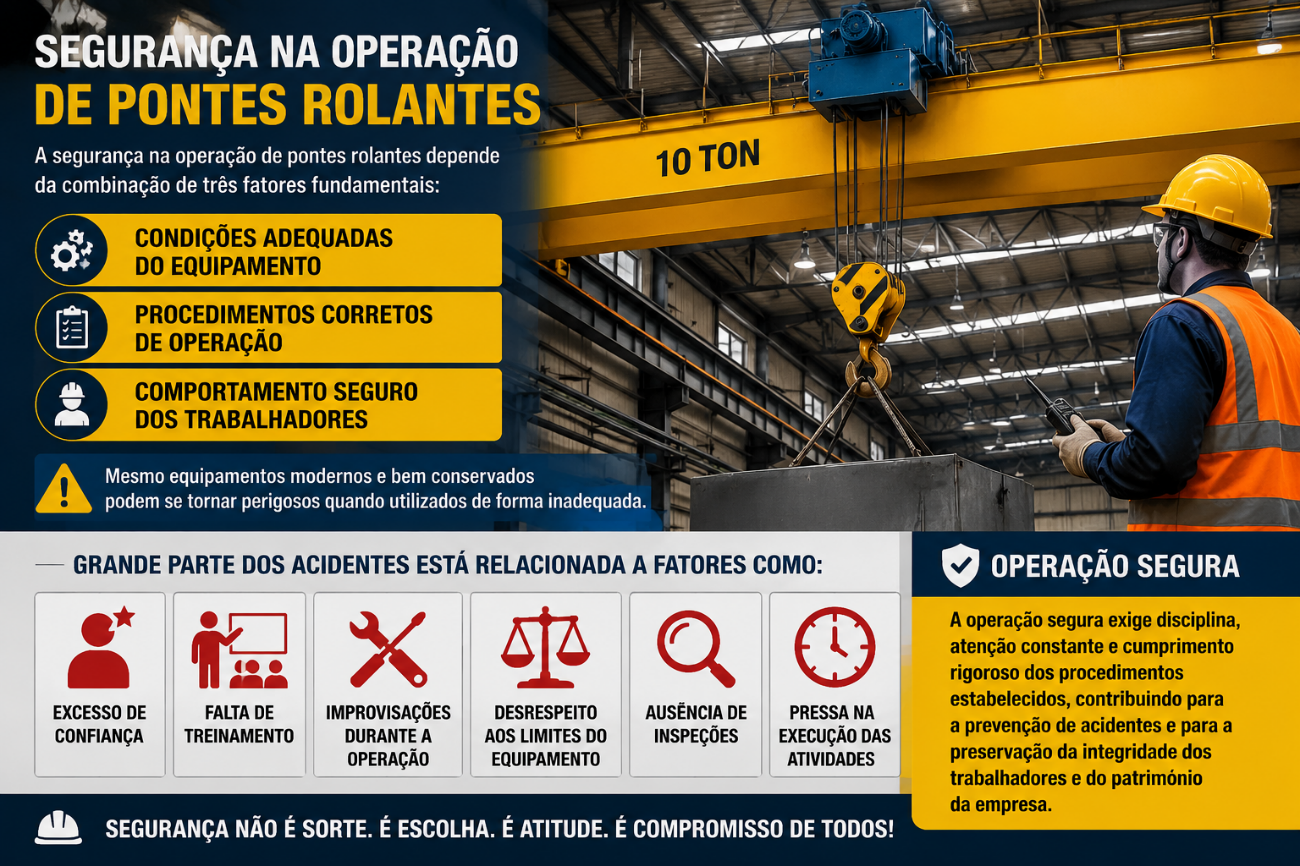 Infográfico: Segurança na Operação de Pontes Rolantes — fatores fundamentais