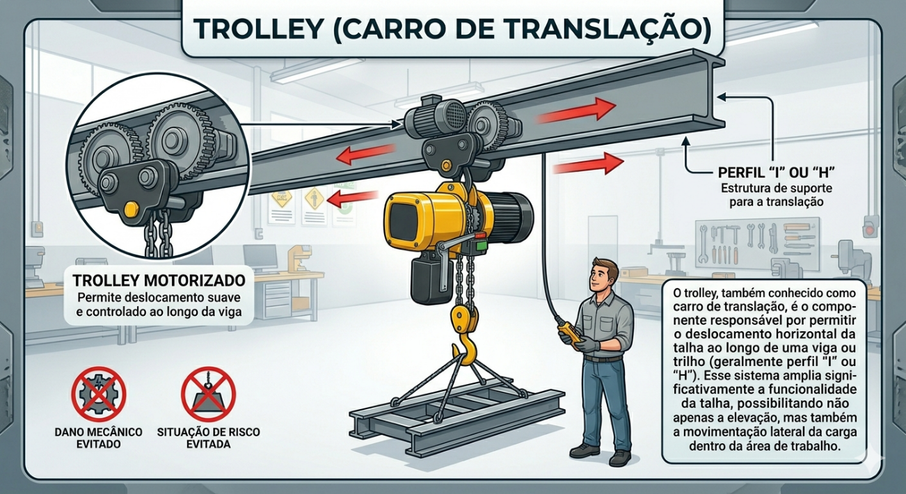 Infográfico do trolley (carro de translação) em viga I